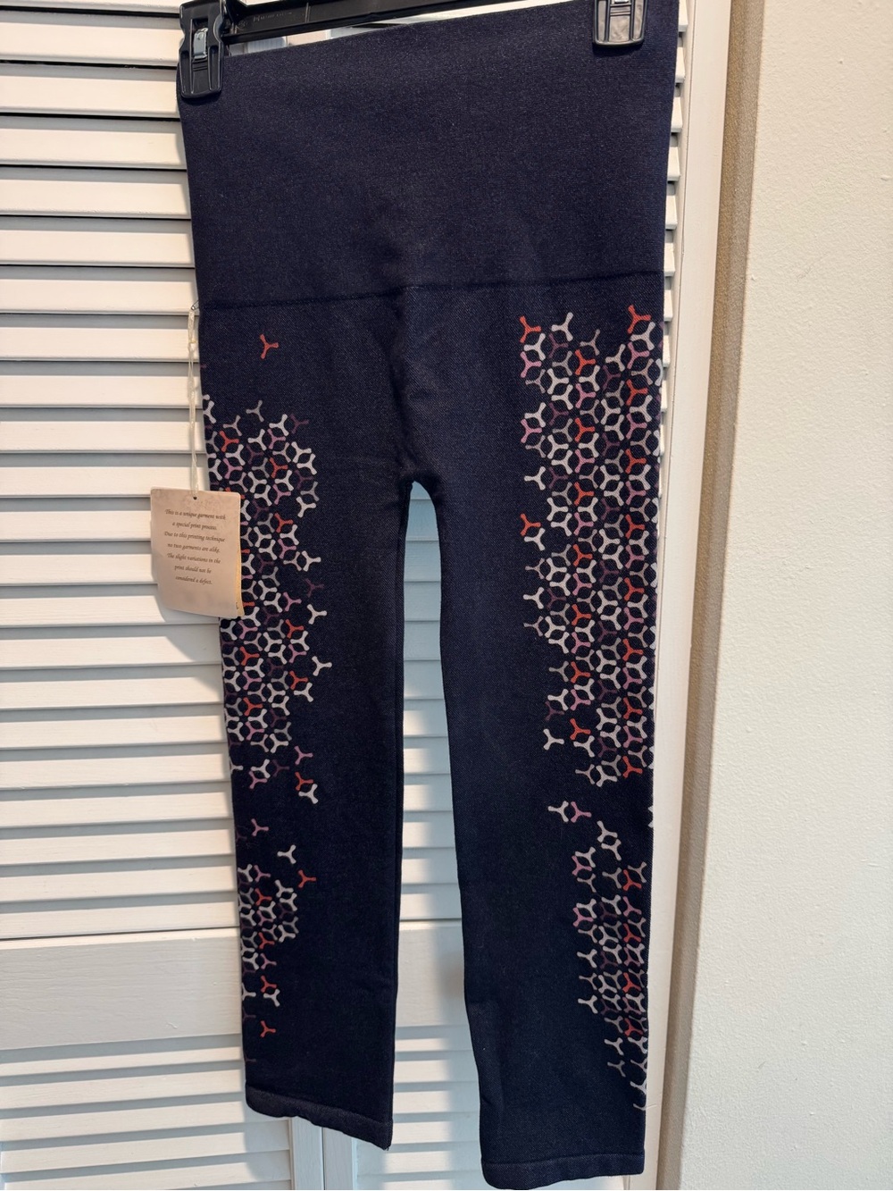 Navy Leggings with Pink, White, Grey Geometric Trim by M. Rena NWT